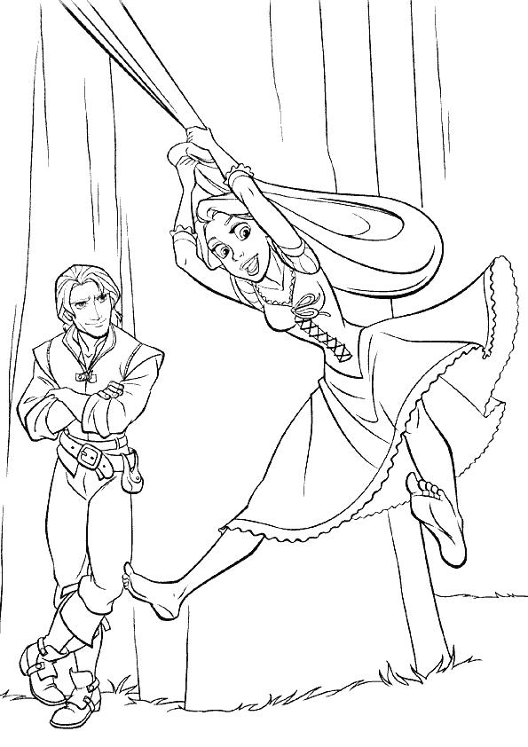 coloriage raiponce joue a la liane